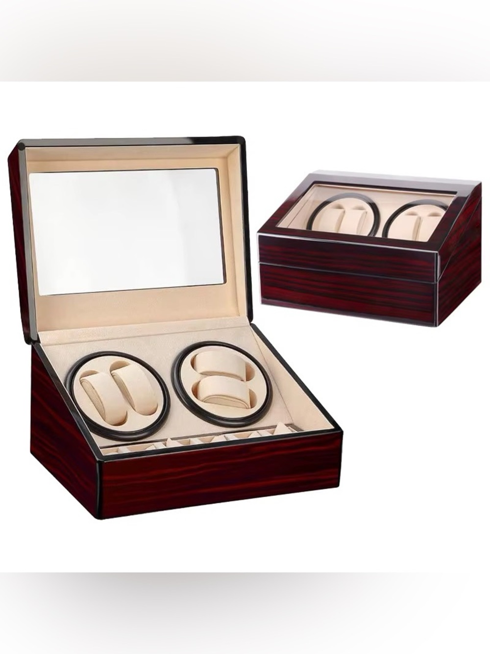 ✅ Sandalwood piano paint Watch  double winders for 4 watches+storage 6 watches